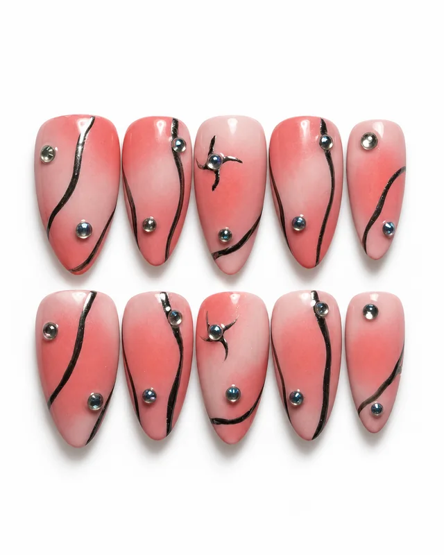 Pink Noir press-on nails, laid flat