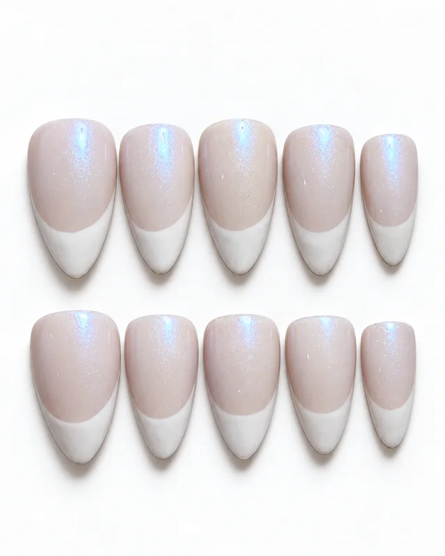 Pearl Glow French press-on nails, laid flat