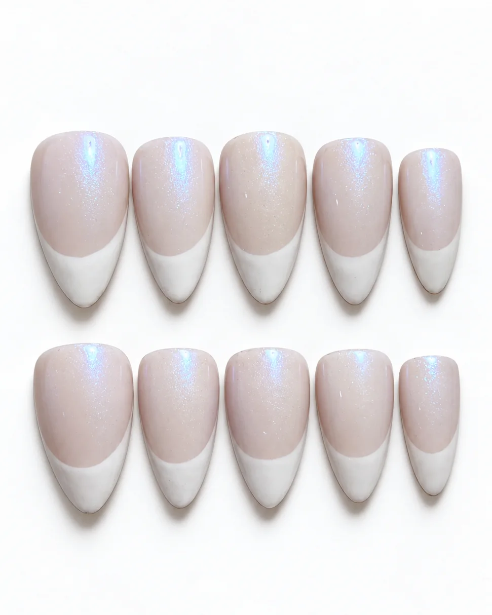 Pearl Glow French press-on nails, laid flat