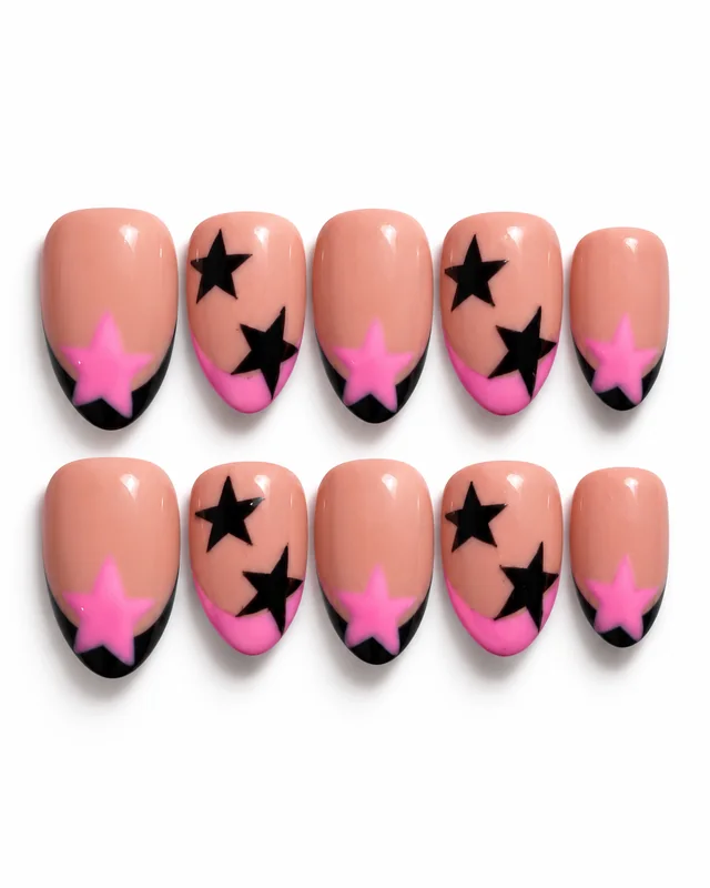 Pink Starlet press-on nails, laid flat