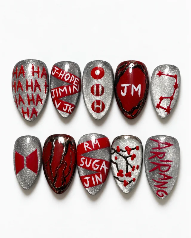 The Bangtan Edit press-on nails, laid flat