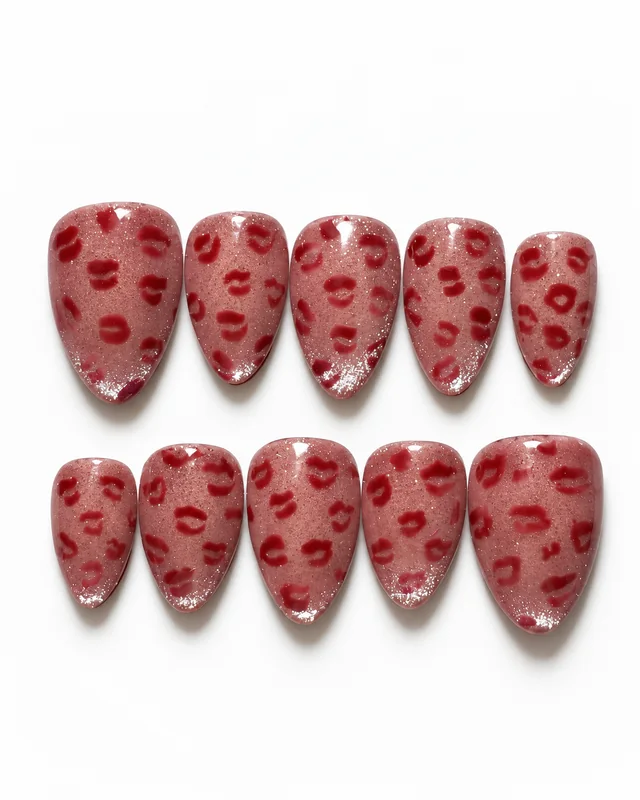 Rosé Kiss press-on nails, laid flat