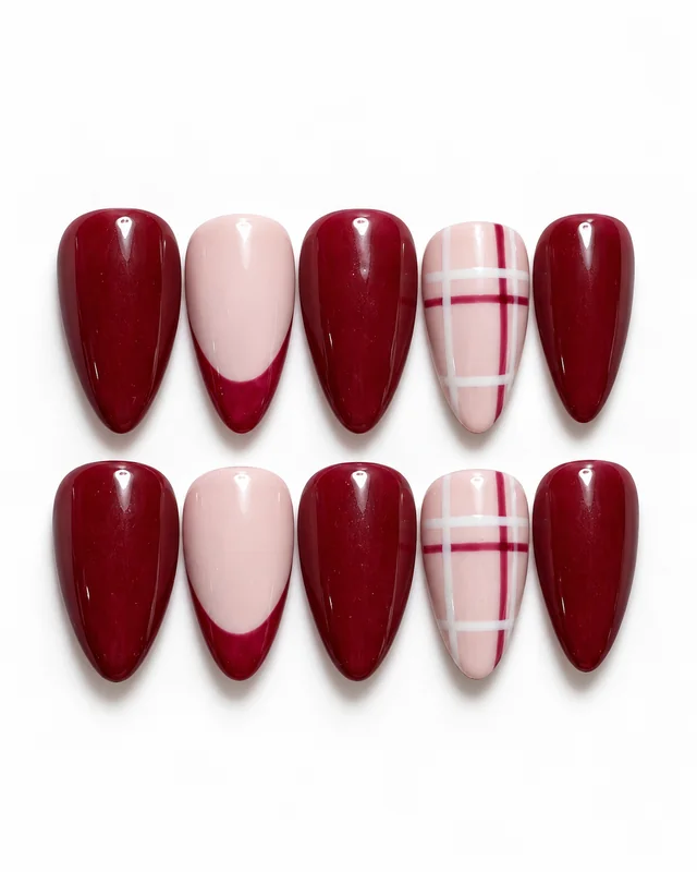 Cherry Tart press-on nails, laid flat