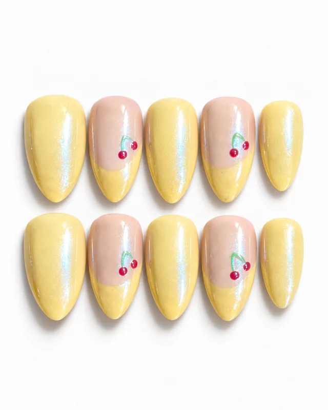Lemon Cherry Pop press-on nails, laid flat